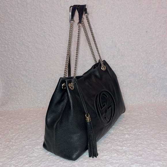 Gucci Interlocking G Soho Chain Large Shoulder Bag Purse Black Rare all Leather - Picture 8 of 17